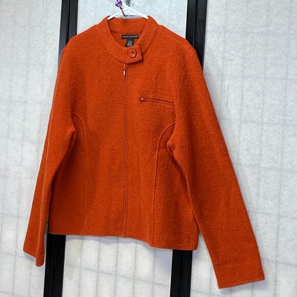 Sarah Spencer Wool Jacket XL Standup Collar Rust Zip Front Princess Seam Coat - Picture 4 of 12